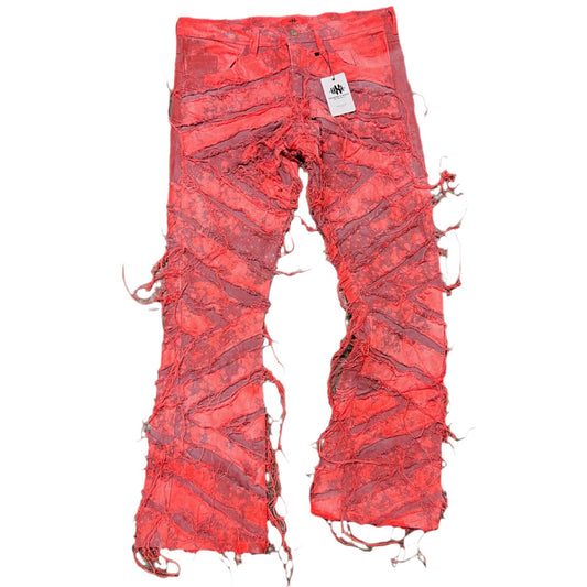 PINK DISTRESS PATCHWORK DENIM